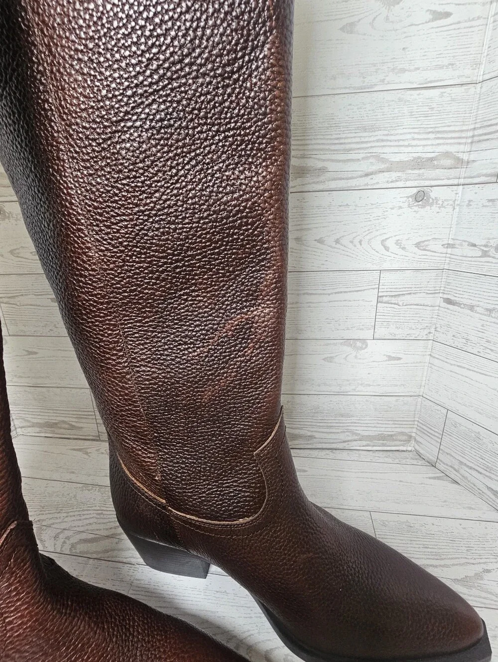 NWT ZARA Brown Pebbled Leather Western Cowboy Boots Women's 6.5 EUR 37